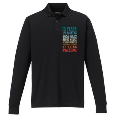 10 Years 120 Months Of Being Awesome 10th Birthday Gifts Performance Long Sleeve Polo