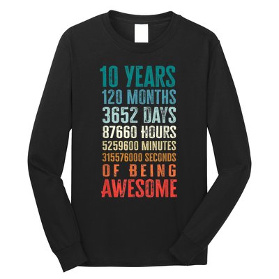 10 Years 120 Months Of Being Awesome 10th Birthday Gifts Long Sleeve Shirt