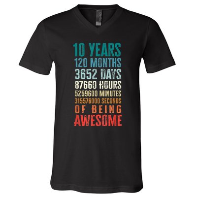 10 Years 120 Months Of Being Awesome 10th Birthday Gifts V-Neck T-Shirt