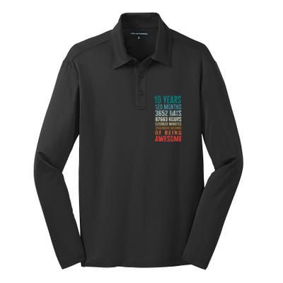 10 Years 120 Months Of Being Awesome 10th Birthday Gifts Silk Touch Performance Long Sleeve Polo