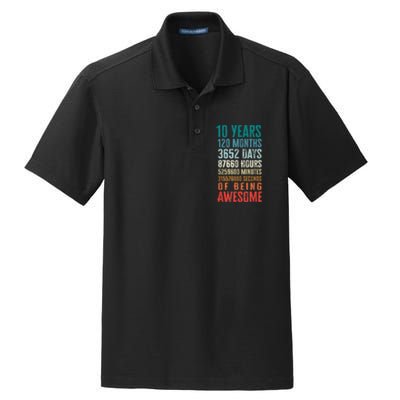 10 Years 120 Months Of Being Awesome 10th Birthday Gifts Dry Zone Grid Polo