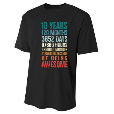 10 Years 120 Months Of Being Awesome 10th Birthday Gifts Performance Sprint T-Shirt