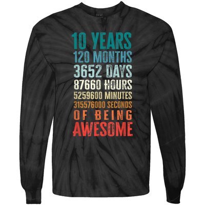 10 Years 120 Months Of Being Awesome 10th Birthday Gifts Tie-Dye Long Sleeve Shirt