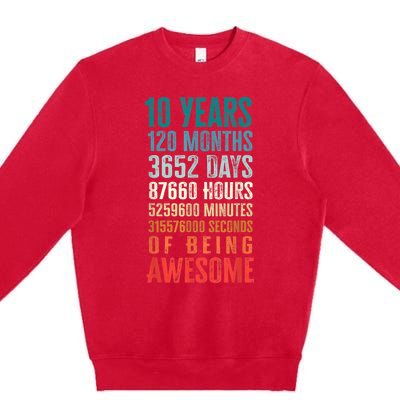 10 Years 120 Months Of Being Awesome 10th Birthday Gifts Premium Crewneck Sweatshirt