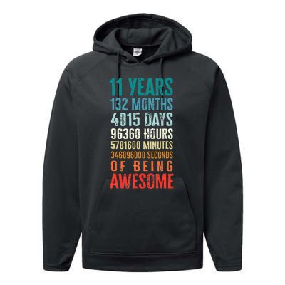 11 Years 132 Months Of Being Awesome 11th Birthday Gifts Performance Fleece Hoodie