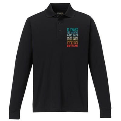 11 Years 132 Months Of Being Awesome 11th Birthday Gifts Performance Long Sleeve Polo