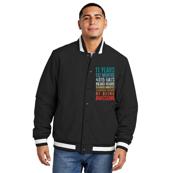 11 Years 132 Months Of Being Awesome 11th Birthday Gifts Insulated Varsity Jacket