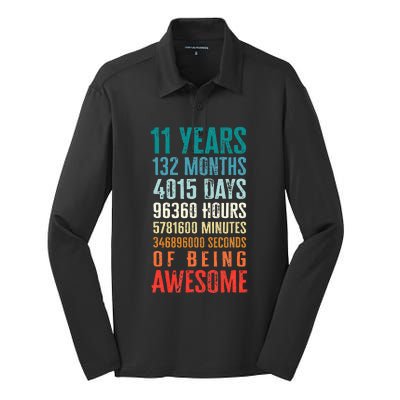 11 Years 132 Months Of Being Awesome 11th Birthday Gifts Silk Touch Performance Long Sleeve Polo