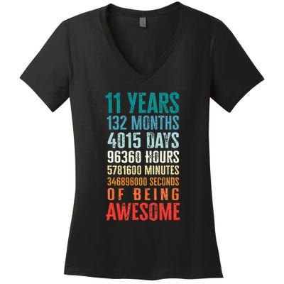 11 Years 132 Months Of Being Awesome 11th Birthday Gifts Women's V-Neck T-Shirt
