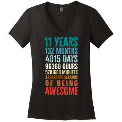 11 Years 132 Months Of Being Awesome 11th Birthday Gifts Women's V-Neck T-Shirt