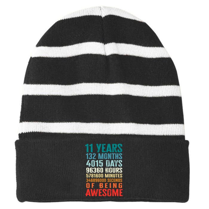 11 Years 132 Months Of Being Awesome 11th Birthday Gifts Striped Beanie with Solid Band