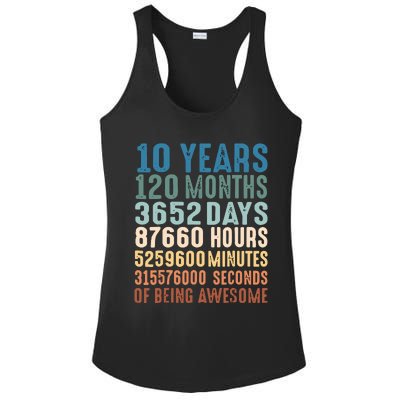 10 Years 120 Months 3652 Days 87660 Hours 5249600 Minutes 315576000 Seconds Of B Ladies PosiCharge Competitor Racerback Tank