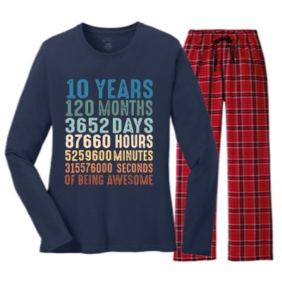 10 Years 120 Months 3652 Days 87660 Hours 5249600 Minutes 315576000 Seconds Of B Women's Long Sleeve Flannel Pajama Set 