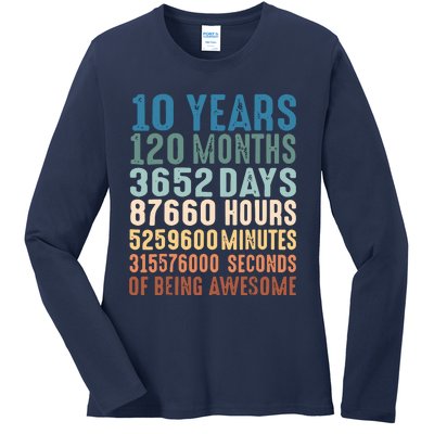 10 Years 120 Months 3652 Days 87660 Hours 5249600 Minutes 315576000 Seconds Of B Ladies Long Sleeve Shirt