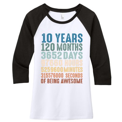 10 Years 120 Months 3652 Days 87660 Hours 5249600 Minutes 315576000 Seconds Of B Women's Tri-Blend 3/4-Sleeve Raglan Shirt