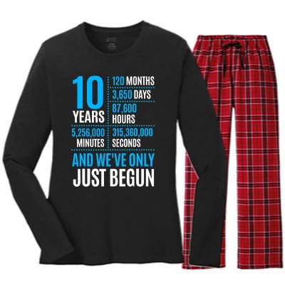 10 Year Anniversary Couple Her Or Him Wedding Gift Women's Long Sleeve Flannel Pajama Set 