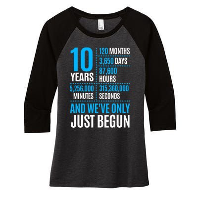 10 Year Anniversary Couple Her Or Him Wedding Gift Women's Tri-Blend 3/4-Sleeve Raglan Shirt