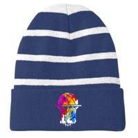 10 Years Basketball 10th Birthday Striped Beanie with Solid Band