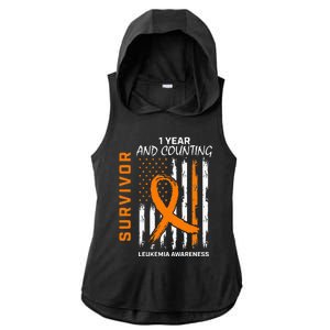 1 Year Cancer Free Orange Leukemia Survivor American Flag Ladies PosiCharge Tri-Blend Wicking Draft Hoodie Tank