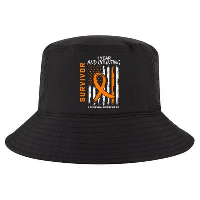 1 Year Cancer Free Orange Leukemia Survivor American Flag Cool Comfort Performance Bucket Hat