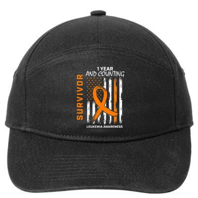 1 Year Cancer Free Orange Leukemia Survivor American Flag 7-Panel Snapback Hat