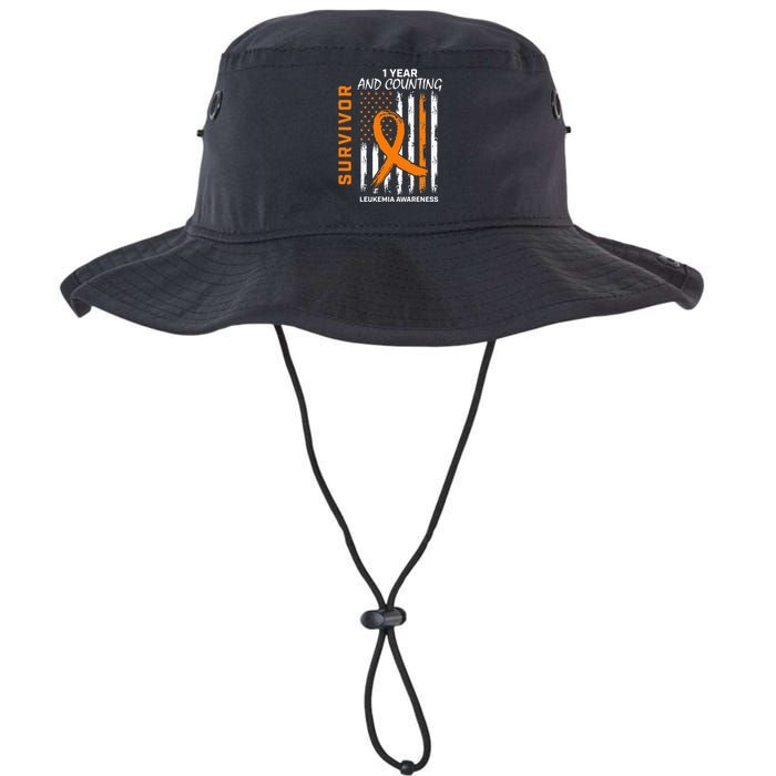 1 Year Cancer Free Orange Leukemia Survivor American Flag Legacy Cool Fit Booney Bucket Hat