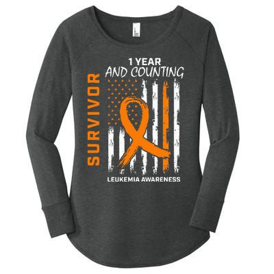 1 Year Cancer Free Orange Leukemia Survivor American Flag Women's Perfect Tri Tunic Long Sleeve Shirt