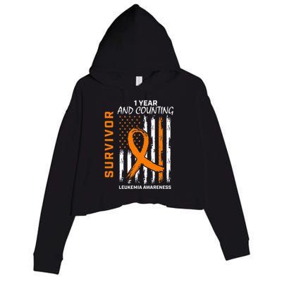 1 Year Cancer Free Orange Leukemia Survivor American Flag Crop Fleece Hoodie