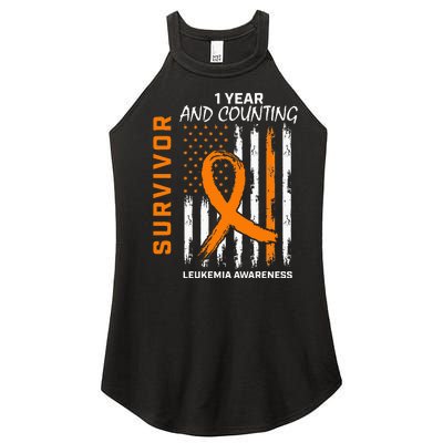 1 Year Cancer Free Orange Leukemia Survivor American Flag Women's Perfect Tri Rocker Tank