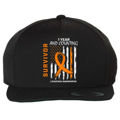 1 Year Cancer Free Orange Leukemia Survivor American Flag Wool Snapback Cap