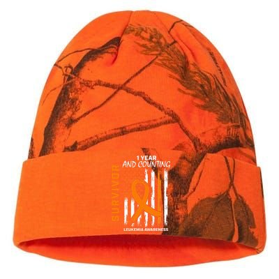 1 Year Cancer Free Orange Leukemia Survivor American Flag Kati Licensed 12" Camo Beanie