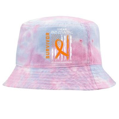 1 Year Cancer Free Orange Leukemia Survivor American Flag Tie-Dyed Bucket Hat