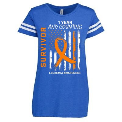 1 Year Cancer Free Orange Leukemia Survivor American Flag Enza Ladies Jersey Football T-Shirt