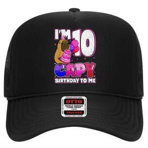 10 Years Capy Birthday To Me 10th Birthday Capybara High Crown Mesh Back Trucker Hat