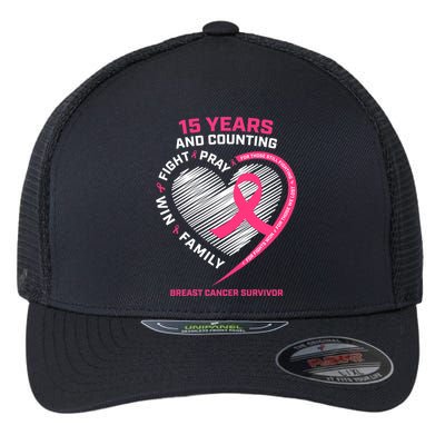 15 Years Cancer Free Gifts 15 Year Breast Cancer Survivor Flexfit Unipanel Trucker Cap