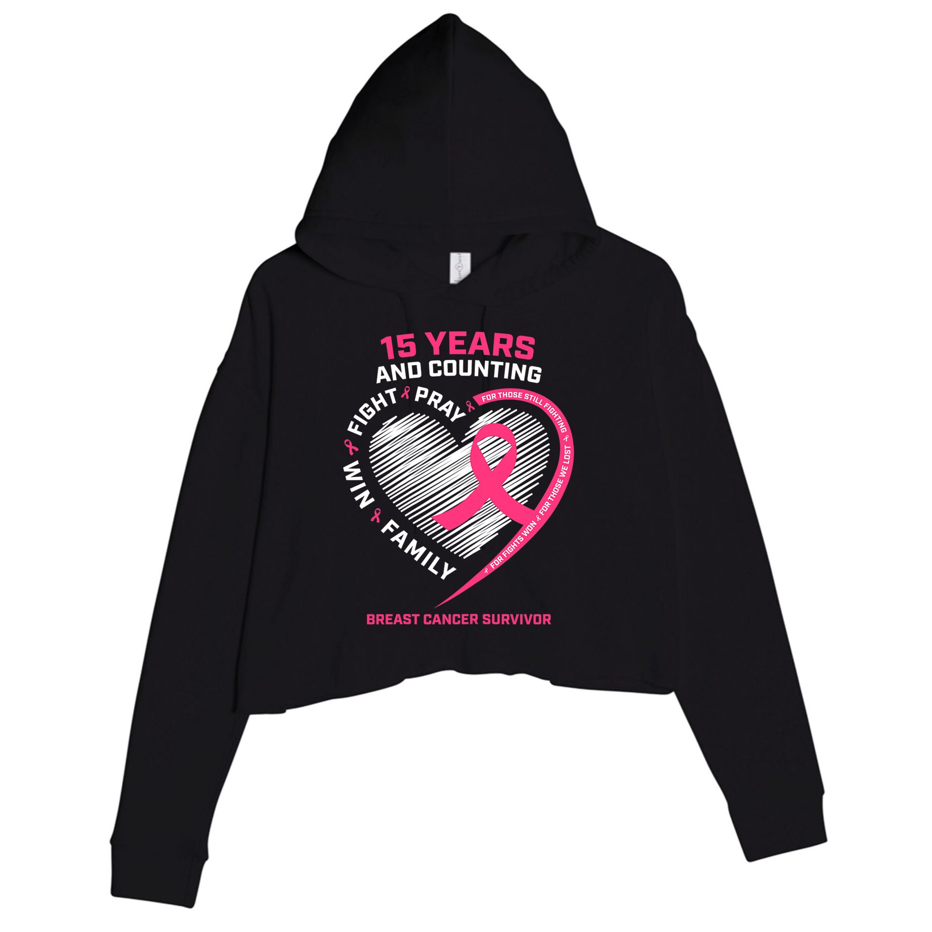 15 Years Cancer Free Gifts 15 Year Breast Cancer Survivor Crop Fleece Hoodie