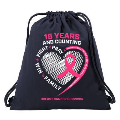 15 Years Cancer Free Gifts 15 Year Breast Cancer Survivor Drawstring Bag