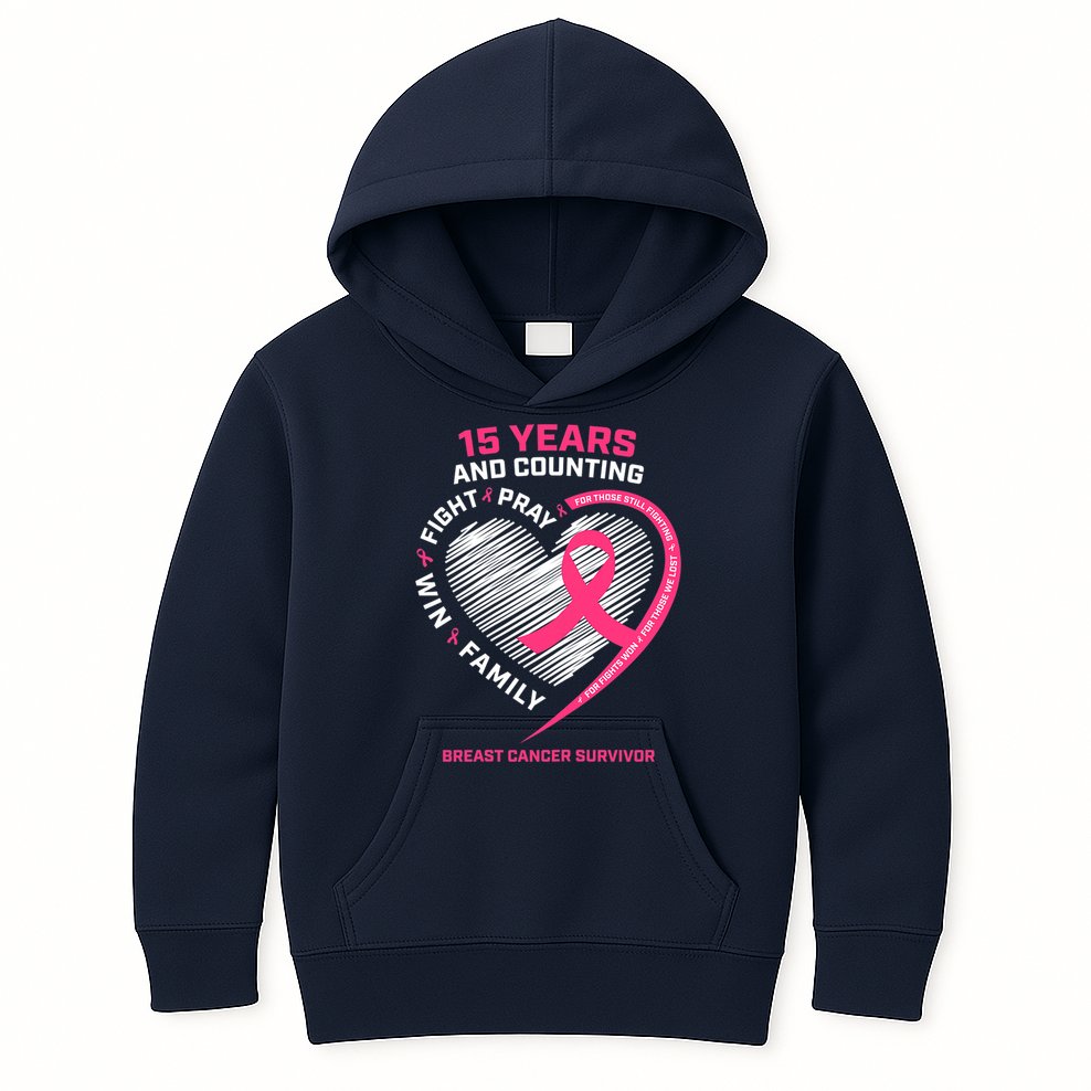 15 Years Cancer Free Gifts 15 Year Breast Cancer Survivor Kids Hoodie