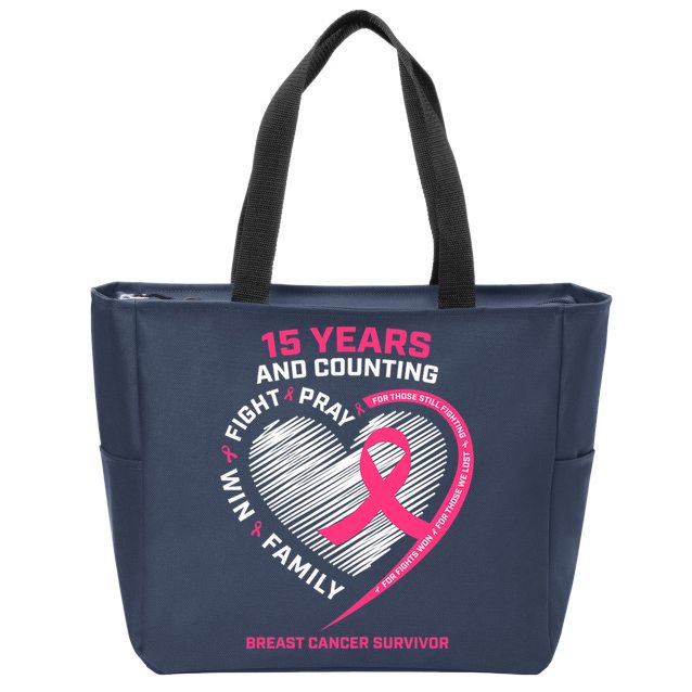15 Years Cancer Free Gifts 15 Year Breast Cancer Survivor Zip Tote Bag