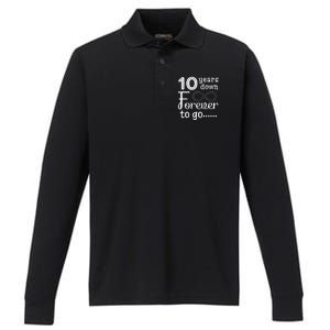 10 Years Down Forever To Go Cute 10th Wedding Anniversary Performance Long Sleeve Polo