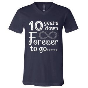 10 Years Down Forever To Go Cute 10th Wedding Anniversary V-Neck T-Shirt