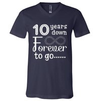 10 Years Down Forever To Go Cute 10th Wedding Anniversary V-Neck T-Shirt