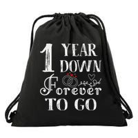 1 Year Down Forever To Go Couple 1st Wedding Anniversary Drawstring Bag