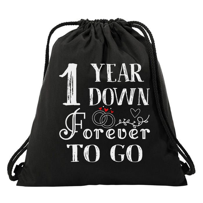 1 Year Down Forever To Go Couple 1st Wedding Anniversary Drawstring Bag