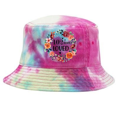 102 Years Loved Mom Grandma 102 Years Old Birthday Tie-Dyed Bucket Hat