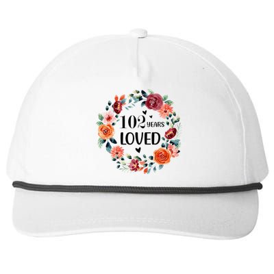 102 Years Loved Mom Grandma 102 Years Old Birthday Snapback Five-Panel Rope Hat