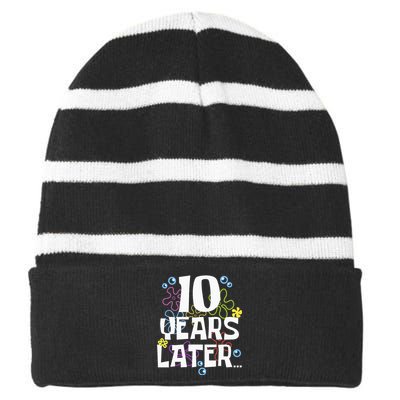 10 Years Later Ten 10 Year Old Birthday Striped Beanie with Solid Band