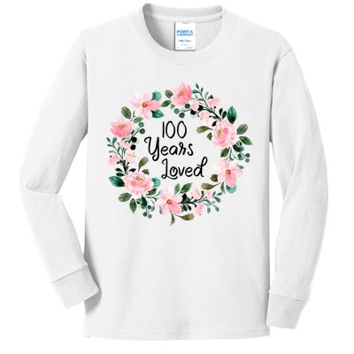100 Years Loved Men Women 100 Years Old Cool 100th Birthday Gift Kids Long Sleeve Shirt