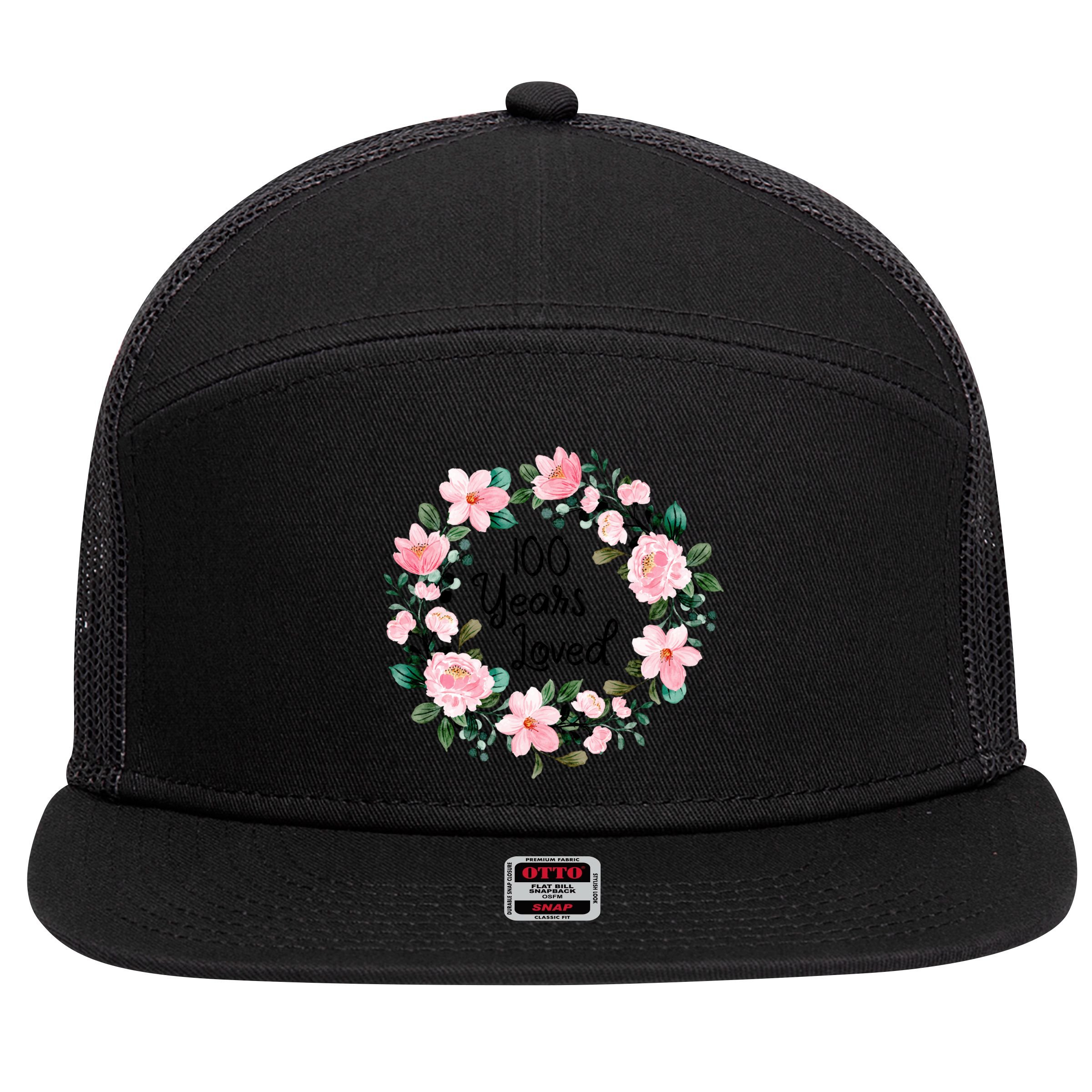 100 Years Loved Men Women 100 Years Old Cool 100th Birthday Gift 7 Panel Mesh Trucker Snapback Hat