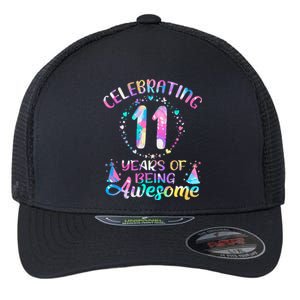 11 Years of Being Awesome 11 Years Old 11th Birthday Tie Dye Flexfit Unipanel Trucker Cap